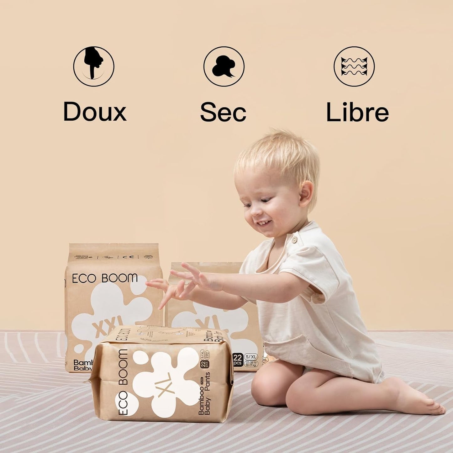 Pañales de bambú para bebé ECO BOOM - Tamaño 6 (20 kg), pañales extraíbles a base de plantas (17 piezas) - Orgánicos de primera calidad, sin fragancia, respetuosos con la piel, súper absorbentes
