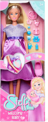 Steffi Simba Love Welcome Baby 29 cm Steffi Embarazada Paquete de 12 Accesorios para Juegos de rol Muñeca de Moda con muñeca de Juguete de 4 cm para Mayores de 3 años