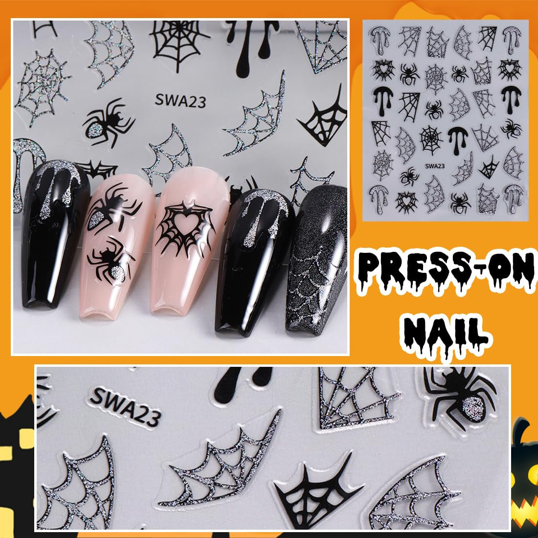 5 pegatinas de uñas 3D de Halloween, pegatinas de uñas estereoscópicas 5D, decoraciones de uñas, accesorios de diseño de uñas