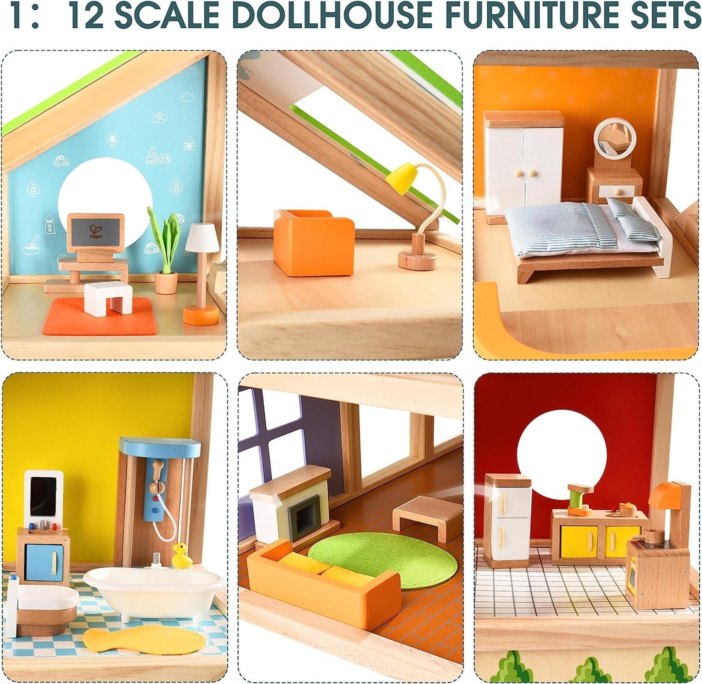 Hape Four Seasons Wooden Doll's House Casa de muñecas de tres pisos galardonada con muebles, accesorios, escaleras móviles y techo reversible para cada temporada Casas de Muñecas Naty Shop