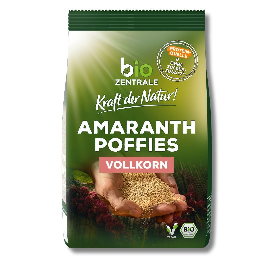 Bocanadas de amaranto biocentrales | 125 gramos | vegano | pequeños granos expandidos de amaranto | fuente de proteínas | para muesli, yogur y coloridos tazones de desayuno