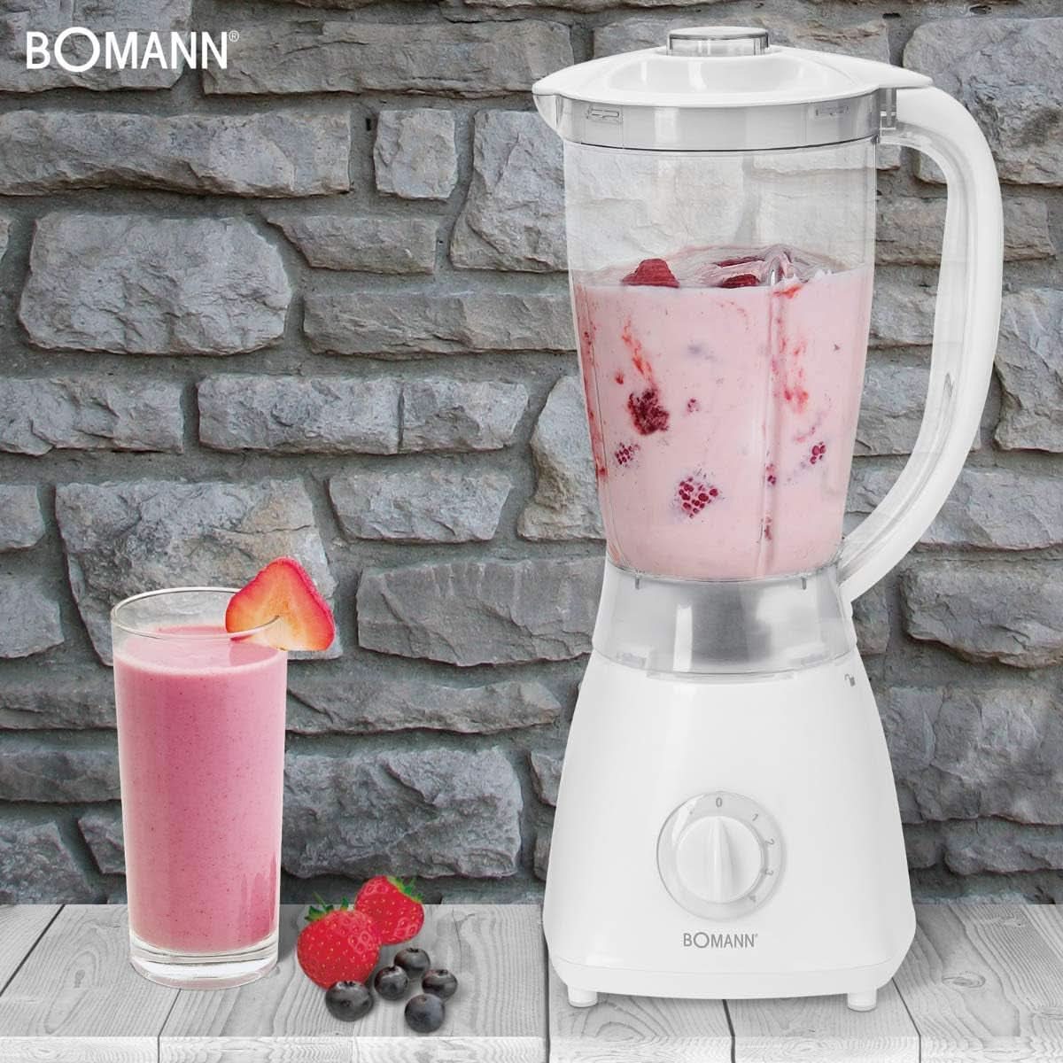 Bomann 378 CB Universalmixer Zum Pürieren, Schlagen, Zerkleinern, Shaken Und Mixen, Ice Crush-Funktion, Kraftvoller 500 Watt-Motor, Abnehmbarer Mixbehälter Mit 1,5 Litre, Edelstahlmesser, Weiß, UM 378 CB Kitchen Naty Shop