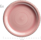 MÄSER 931495 Bel Tempo II Vajilla para 6 personas con moderno aspecto vintage, servicio de mesa de 12 piezas, pintado a mano, rosa, gres