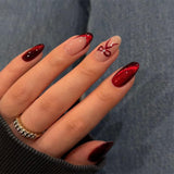 Moonglow Uñas Postizas Magnéticas Cortas, Rosa Almendra Rojo Degradado Brillo Ojo de Gato con Pegamento, Rosa Rojo Ombre Brillo Fototerapia Uñas Artificiales para Mujeres y Niñas