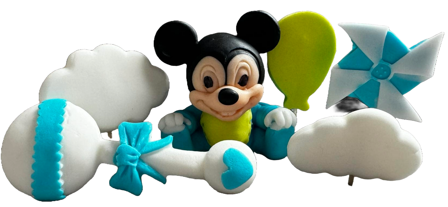 Set de 6 adornos comestibles de azúcar, Adornos de pasta de azúcar Mickey Mouse Naty Shop