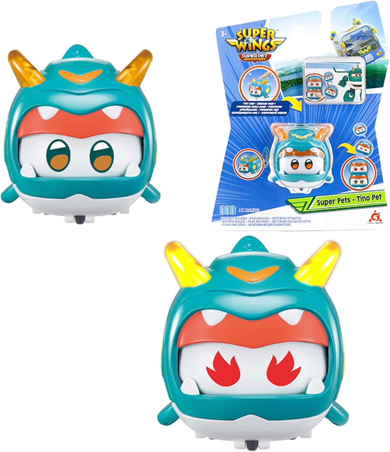 Super Wings Super Pets 4 PCS Shine, Golden Boy, Jerome, Ellie Expresión facial intercambiable Efecto relámpago Juguete portátil para niños de 3 4 5 6 7 8 años Figuras de acción de 2 pulgadas Naty Shop Tino
