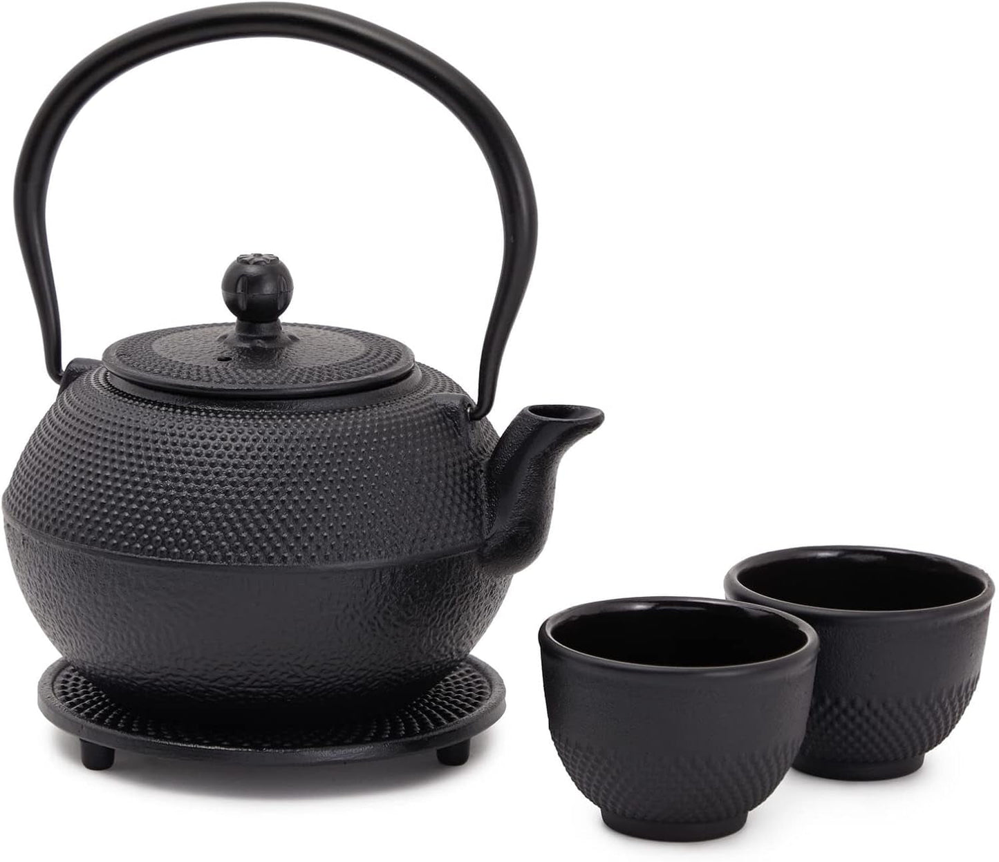 Juvale Juego de té japonés con tetera de hierro fundido (1200 ml), platillo y 2 tazas, juego de té estilo Tetsubin, negro