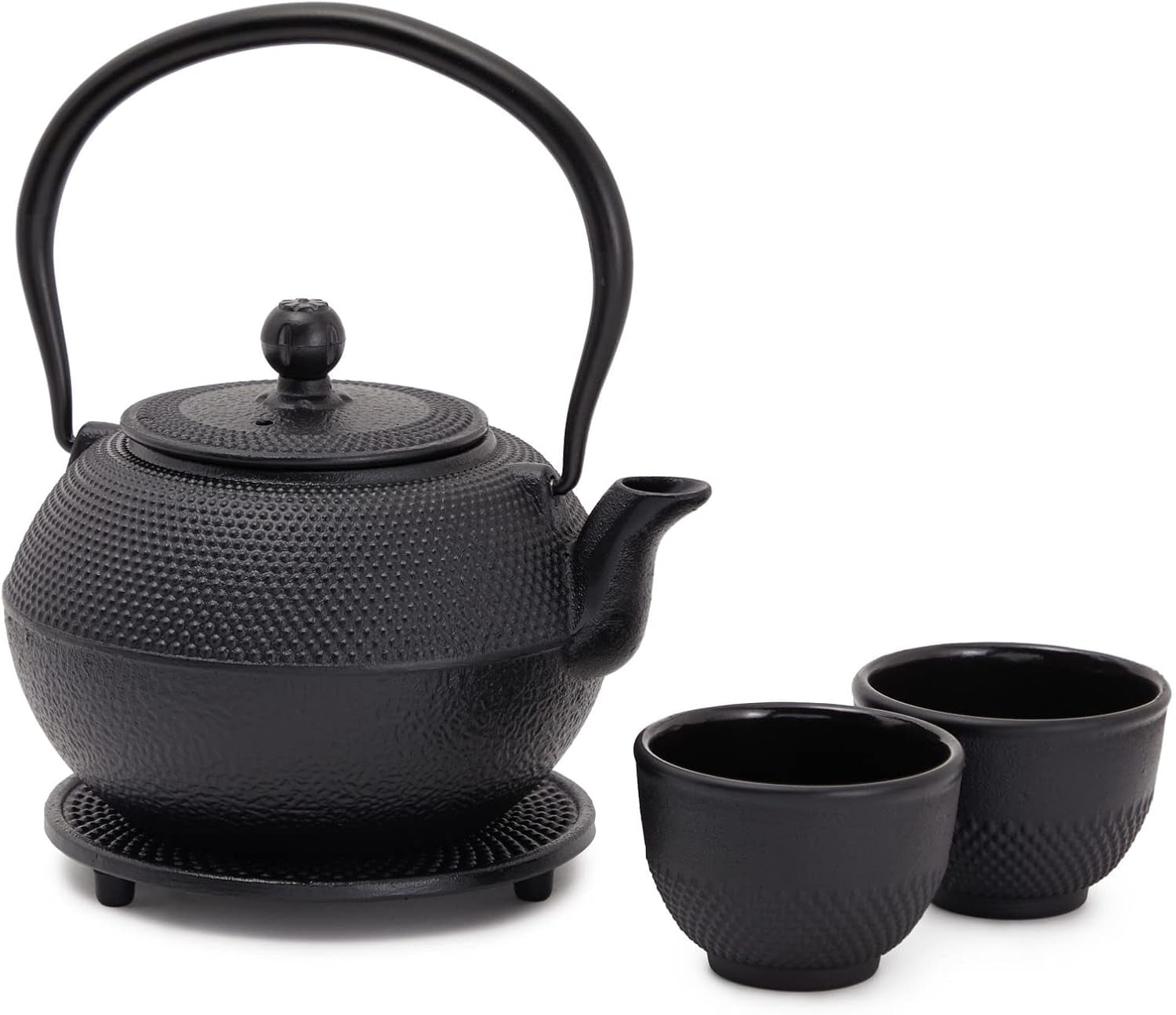 Juvale Juego de té japonés con tetera de hierro fundido (1200 ml), platillo y 2 tazas, juego de té estilo Tetsubin, negro