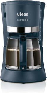 Ufesa CG7114 Cafetera de filtro Capriccio, 6 tazas, 600W, jarra 0,6L, sistema antigoteo, apagado automático, azul