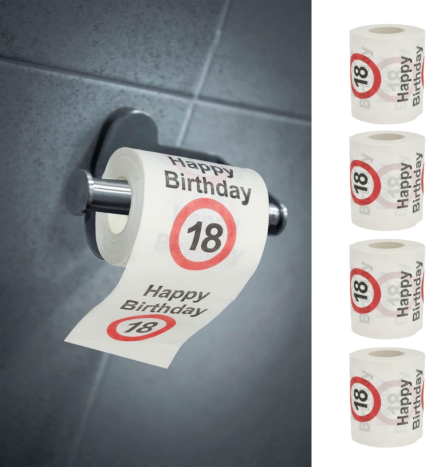 Juego de 4 papeles higiénicos "Feliz 40 cumpleaños" │40 cumpleaños 24 metros 2-telas 180Gr/Qm │ Papel higiénico con motivo de papel higiénico (4 X papel higiénico 40)