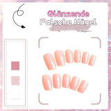 24 piezas de uñas postizas de Color sólido rosa, uñas postizas neutras autoadhesivas, gel suave cuadrado medio para mujeres, uñas postizas con brillo de cobertura completa DIY