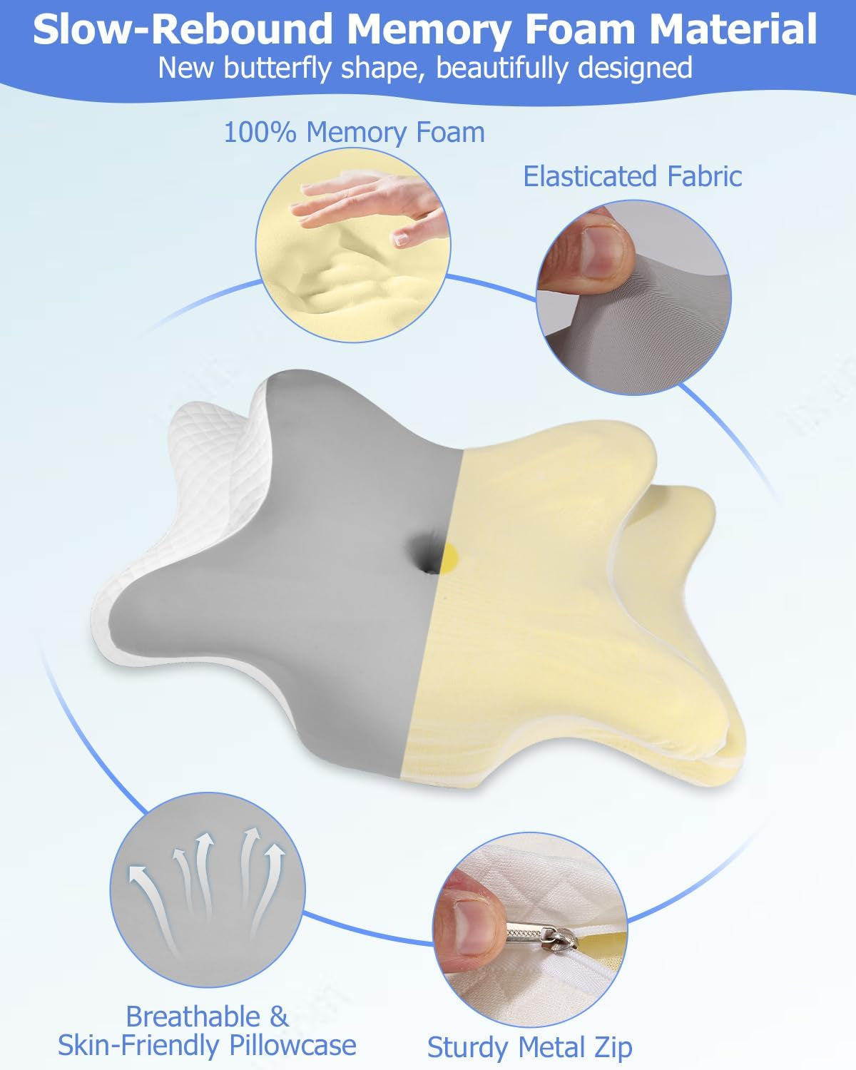 Almohada Ortopédica, Almohada de Apoyo Lateral, Almohada de Soporte para el Cuello, Almohada para el Dolor de Cuello, Almohada Viscoelástica, Almohada Ergonómica, para Soporte Lateral de Espalda y Abdomen - Almohadas Ortopédicas Cervicales en Forma de Mariposa Naty Shop