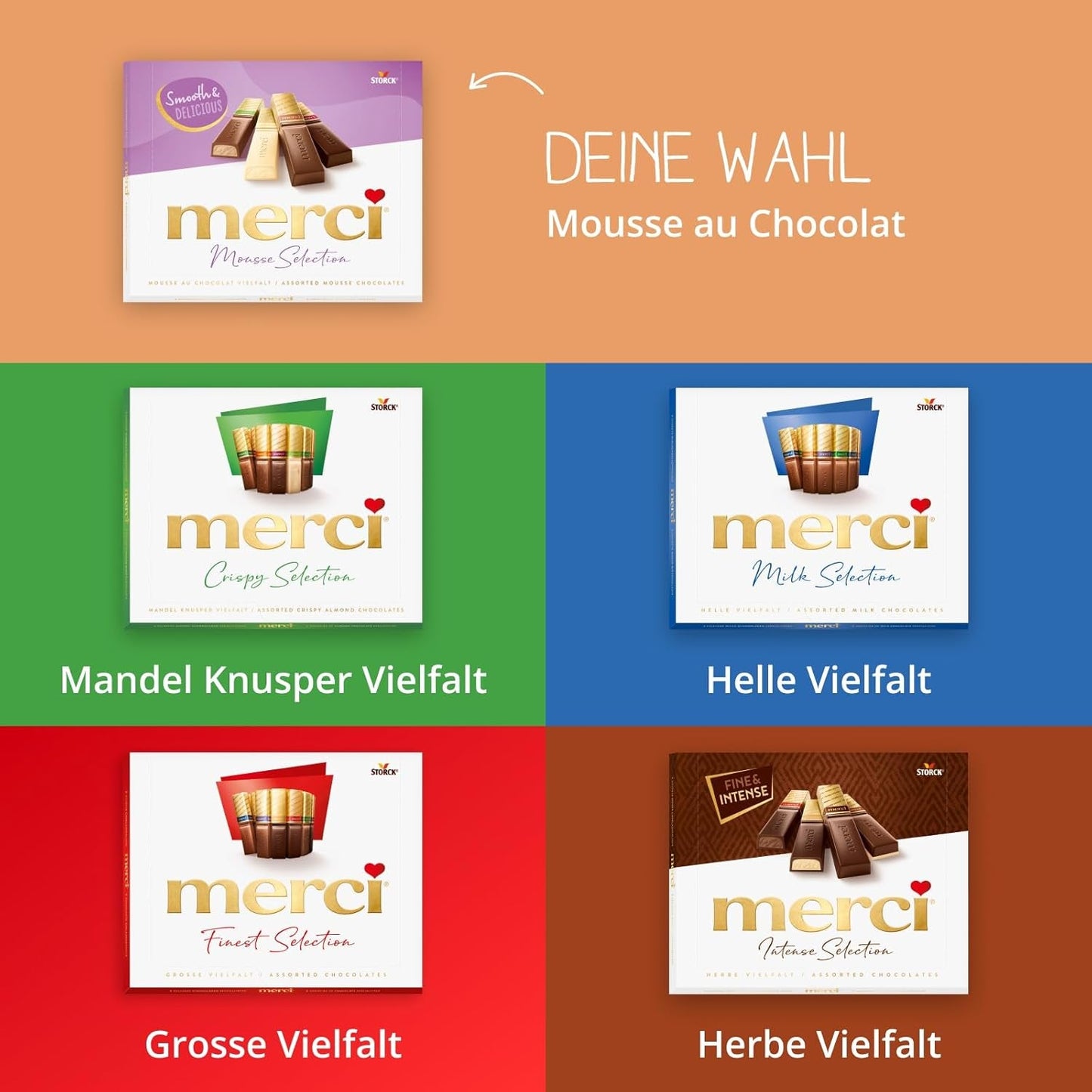 merci Variedad Mousse au Chocolat Finest Selection – 1 x 210 g – Especialidades Exquisita Mousse de Chocolate – Bombones rellenos y sin relleno