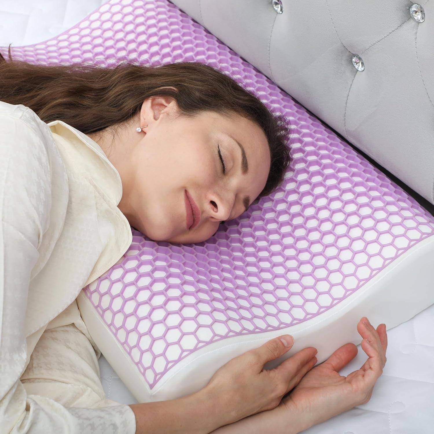 HOMCOM Almohada Viscoelástica Almohada Cervical con Funda Extraíble 2 Alturas Ergonómica 2S Responsive Almohada Cervical para Diferentes Posiciones para Dormir 60x40cm Crema Blanco
