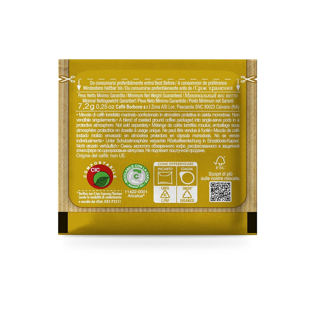 Caffè Borbone Kompostierbare Kaffeepads, Gold-Kaffeemischung - 100 blocs - Compatible con los blocs de papel ESE System 44 mm