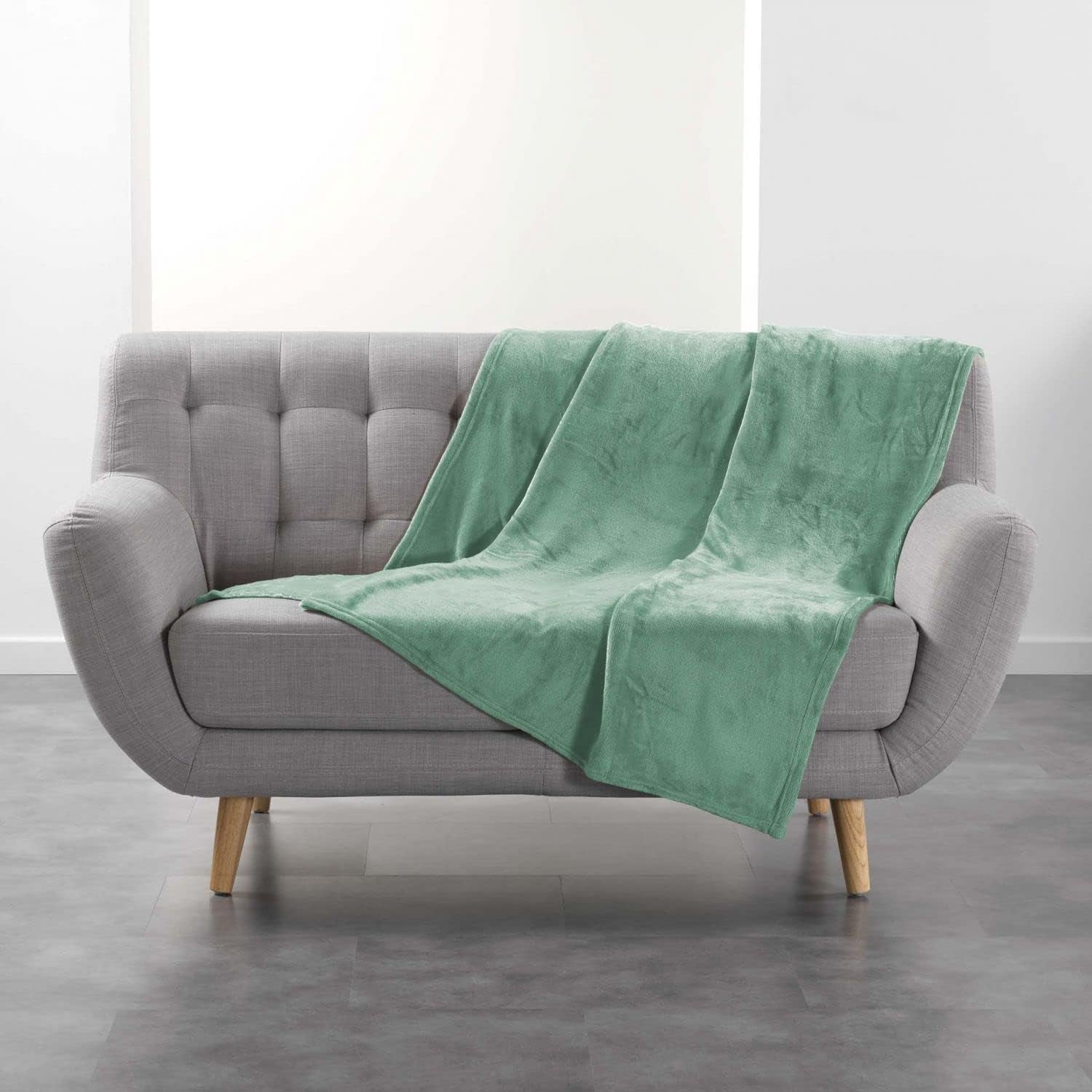 Douceur D'Intérieur, manta de franela, 125 X 150 Cm, salvia, edredones y colchas de franela Naty Shop