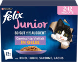 Felix As Good As It Looks Junior Comida húmeda en gelatina para gatitos, mezcla surtida, paquete de 6 (6 x 12 sobres de 85 g cada uno)