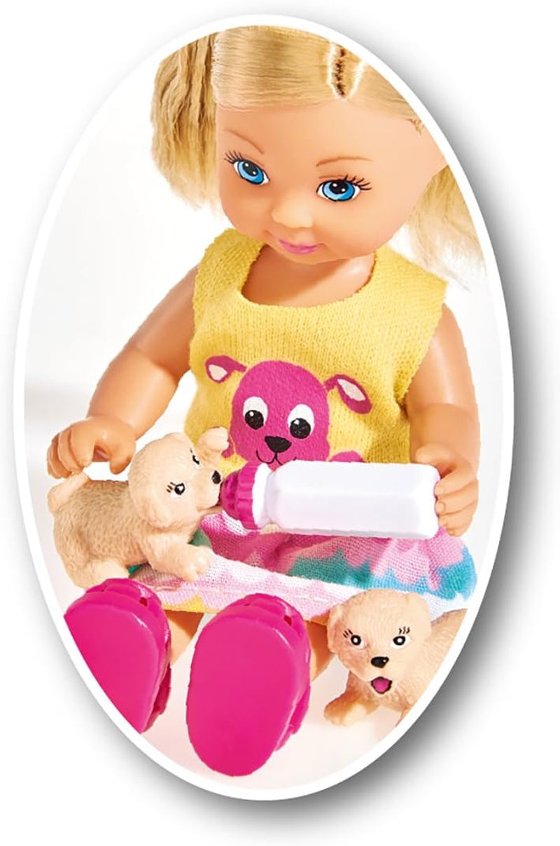Simba 105733041 - Evi Love Puppy Love con TRES Cachorros, con Casa para Perro y Accesorios, Muñeca de Moda, 12 cm, para Niños a Partir de 3 Años