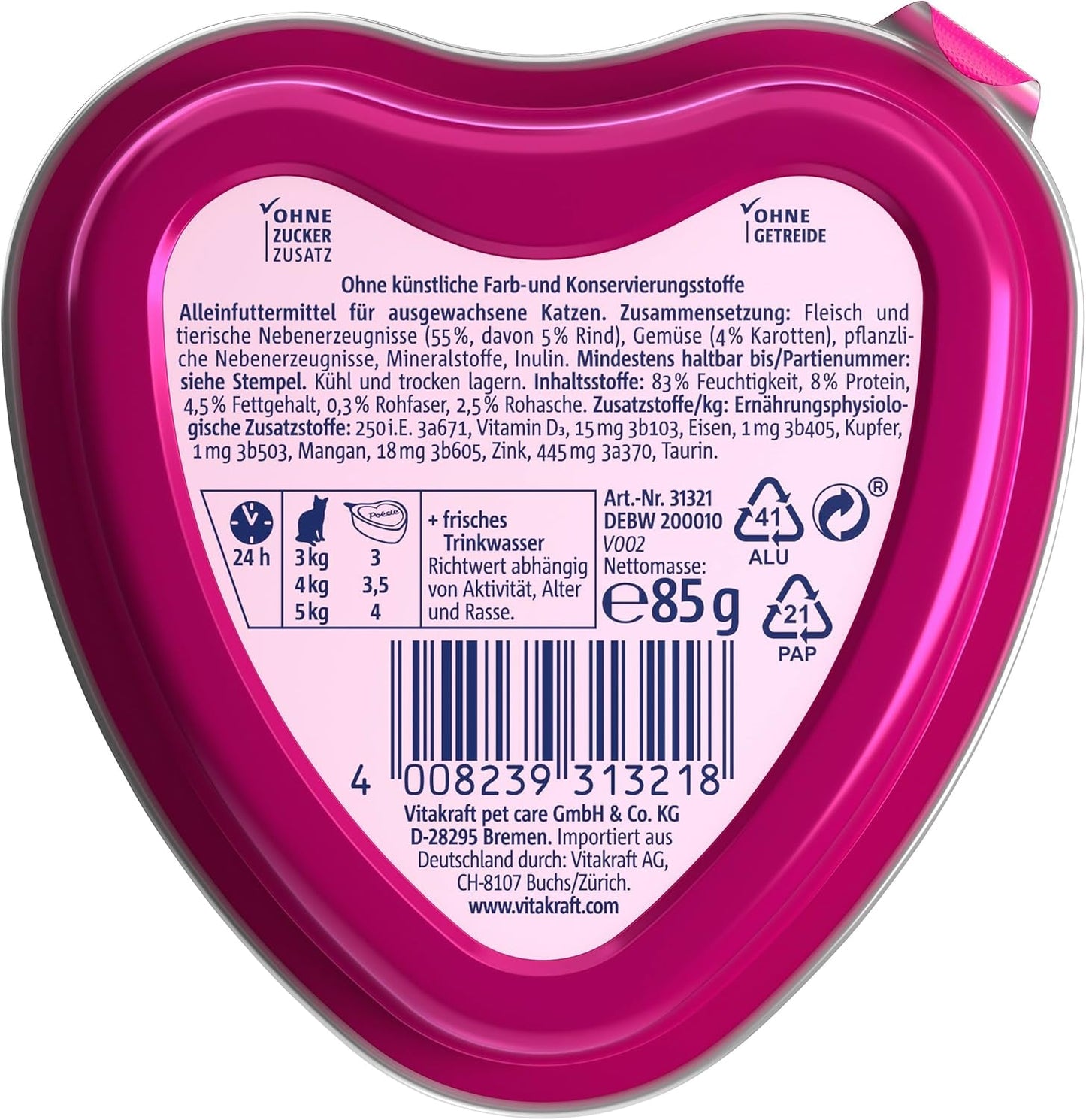 Vitakraft Poésie Création, comida húmeda para gatos, comida húmeda en salsa, con ternera y zanahoria, paquete a granel, sin azúcares ni cereales añadidos (15 x 85 g)
