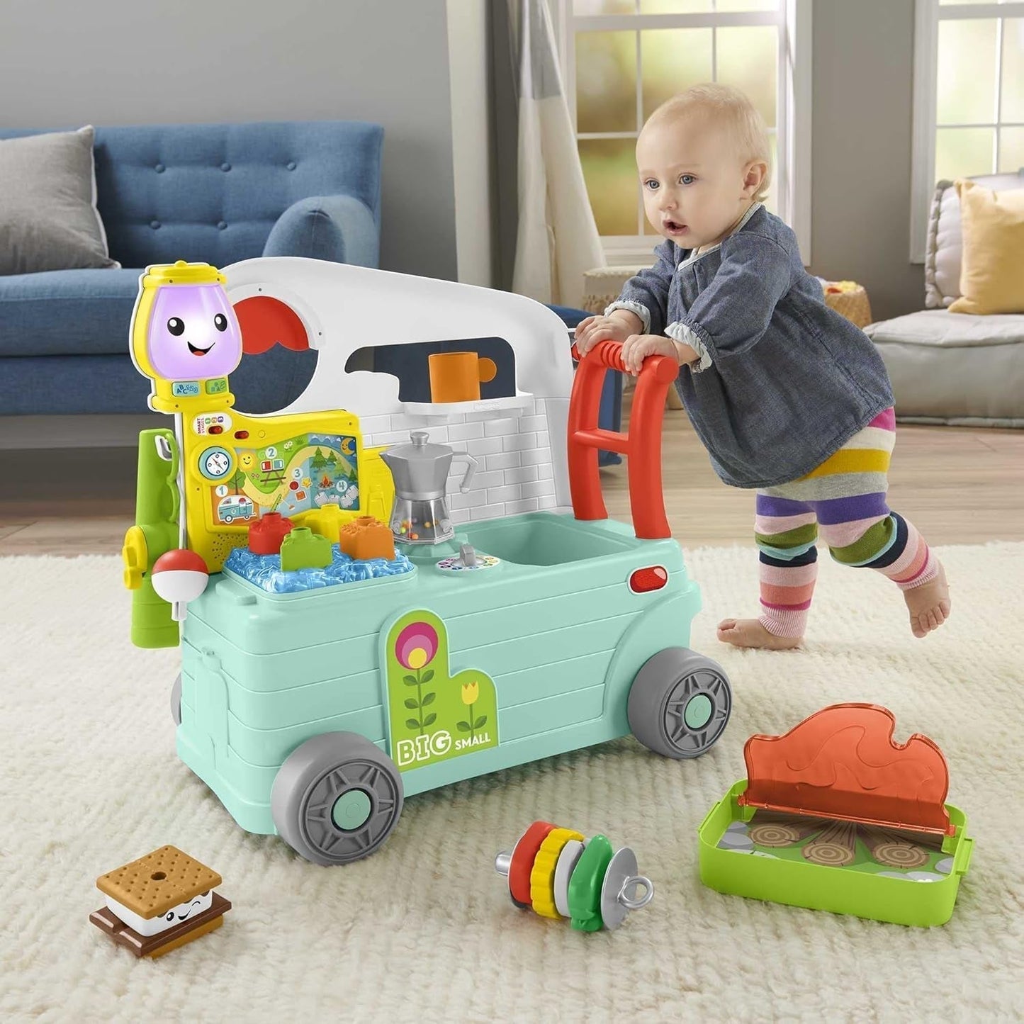 Fisher-Price - Camper Ríe y Aprende 3 en 1 Centro de Actividades Musicales y Juguete para Empujar Bebé Juguete para Bebé 9-36 Meses HCK51 Juguetes para Bebé Naty Shop