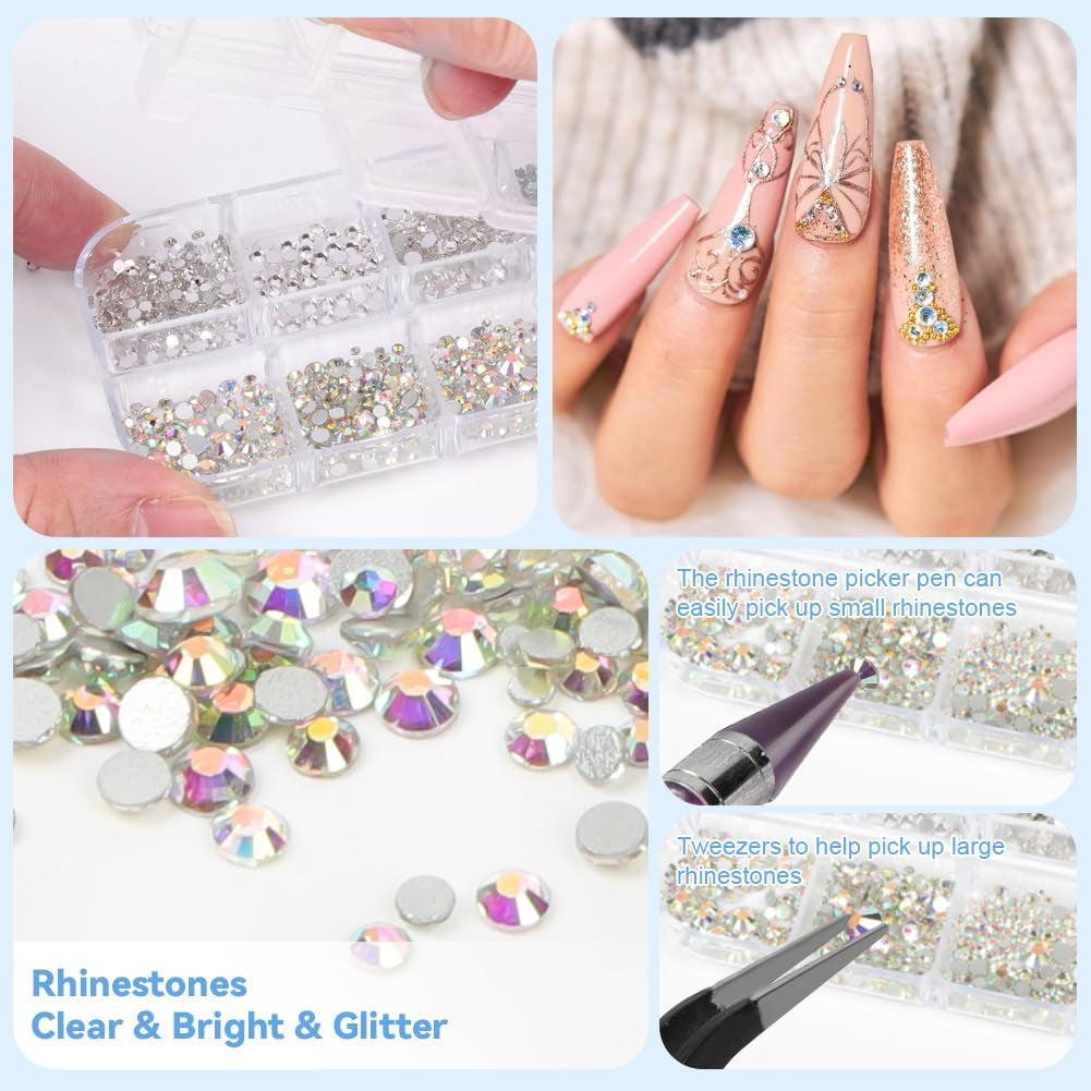Harz Strasssteine ​​​​4200Pcs Strass Kristalle 1Mm-5Mm Gemischte Kinder Bastelsachen Kit Mit Strass Mit Picking Pinzette Und Stift para DIY Nägel Kleidung Kunsthandwerk Gemischt Becher Party (A)