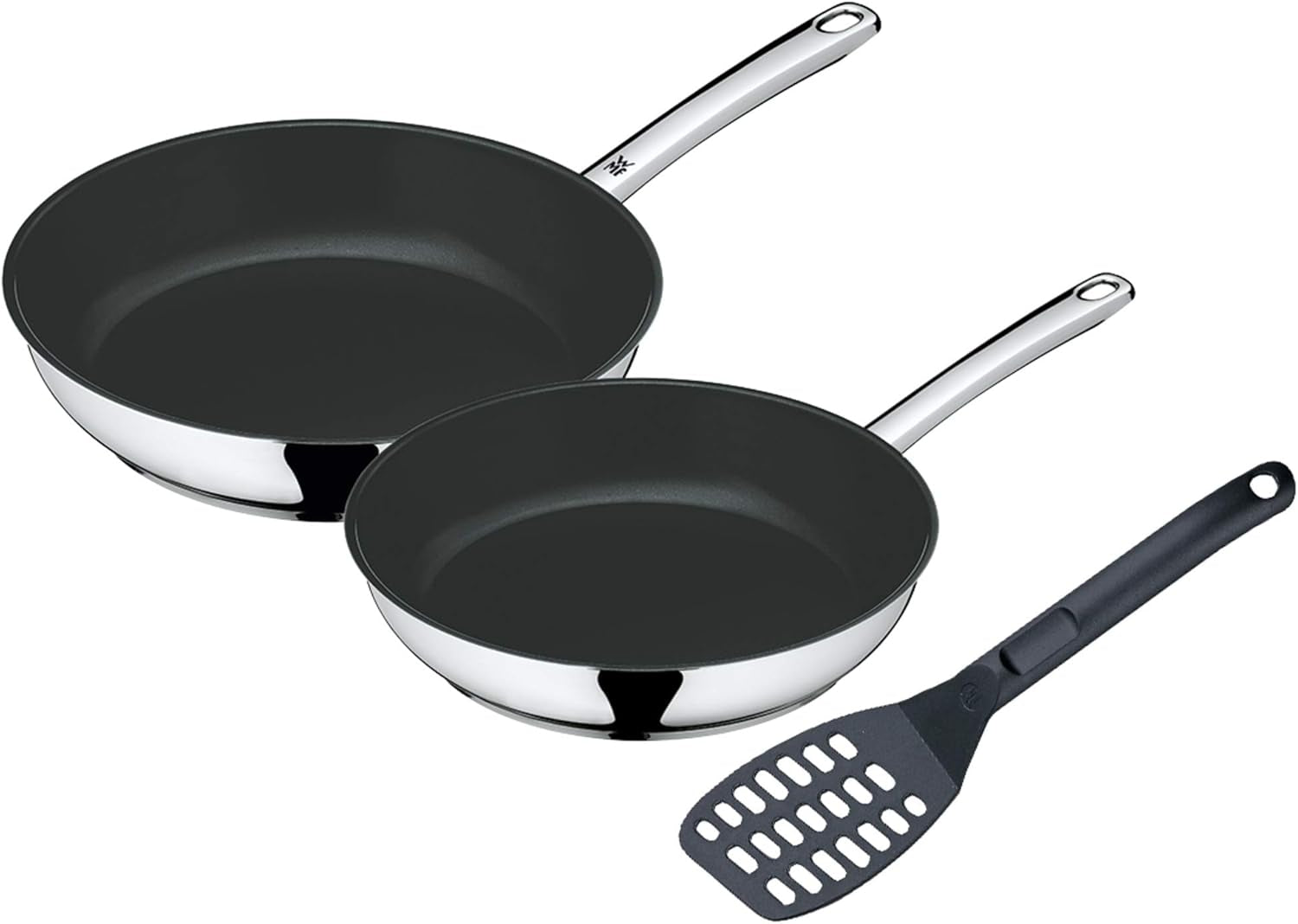 Juego de sartenes WMF Devil 2 piezas, sartén inducción 24, 28 cm, acero inoxidable Cromargan, revestimiento cerámico, ollas y sartenes aptas para horno Naty Shop Set 3 productos 48 X 30,5 X 15 Cm