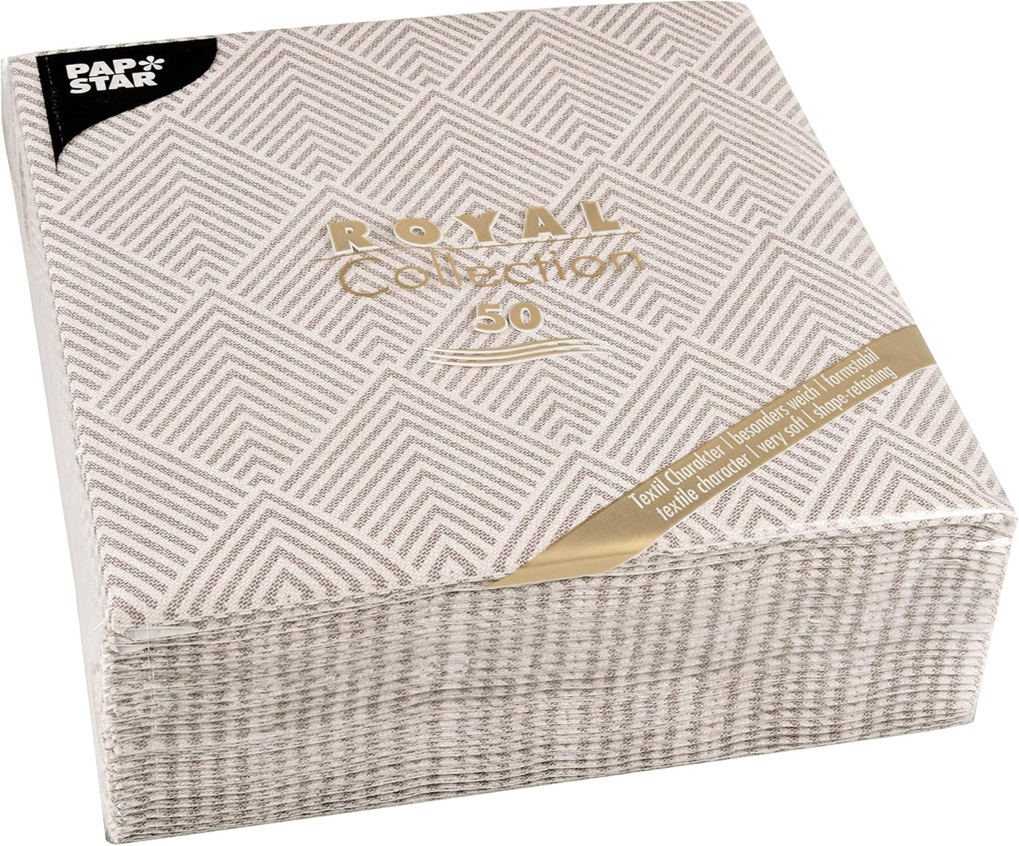 Papstar, 50 servilletas "Colección ROYAL" pliegue 1/4 40 cm x 40 cm "Elegance" Marrón, #86498 (paquete de 2)