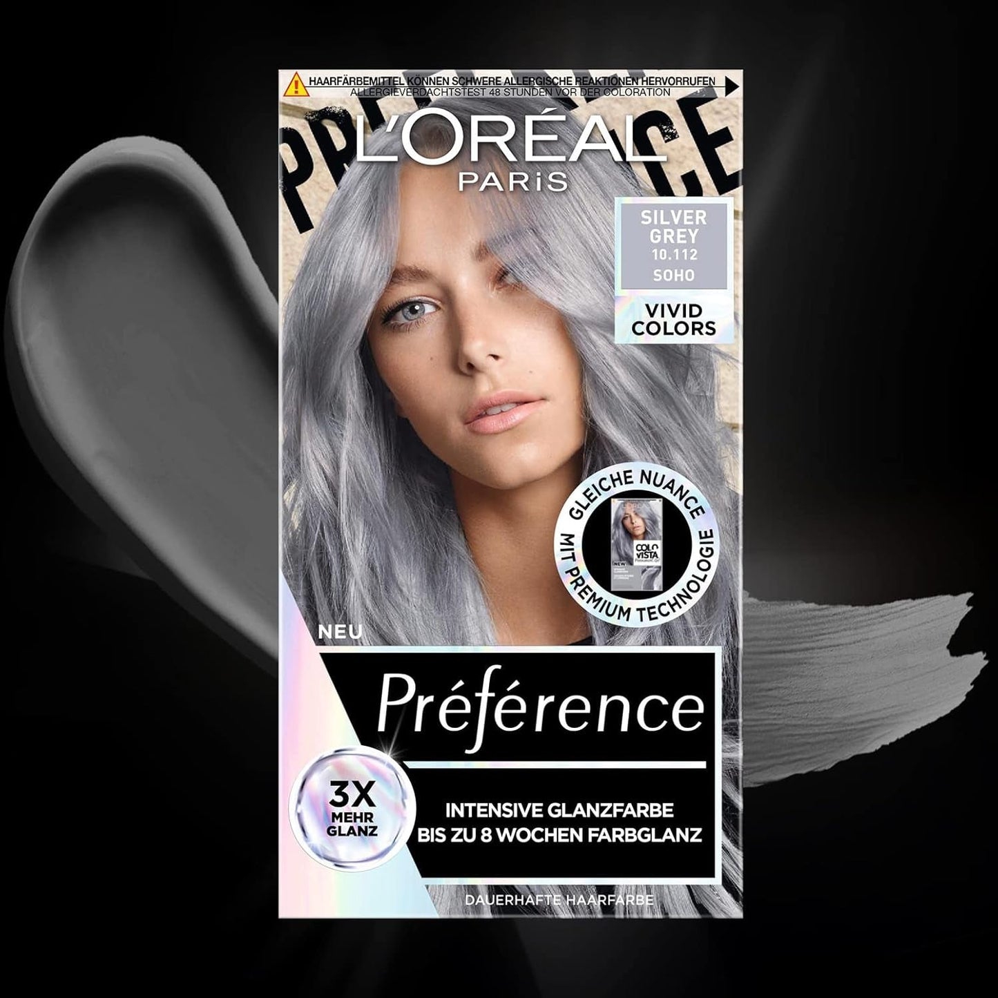 L'Oréal Paris Coloración permanente intensiva, Hasta 8 semanas de cabello brillante y color intenso, Préférence Vivid Colors, Color: 10.112 GRIS PLATA, 1 ud (pack de 2) Tinte para el cabello Naty Shop