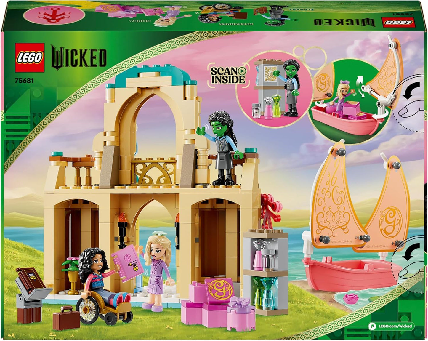 LEGO Wicked Glinda, Elphaba y Nessarose en la Universidad de Shiz Velero y 3 figuras Barco de juguete Regalo para niñas y niños a partir de 7 años Amantes de las casas de muñecas 75681 Juegos de construcción Besuche den LEGO-Store