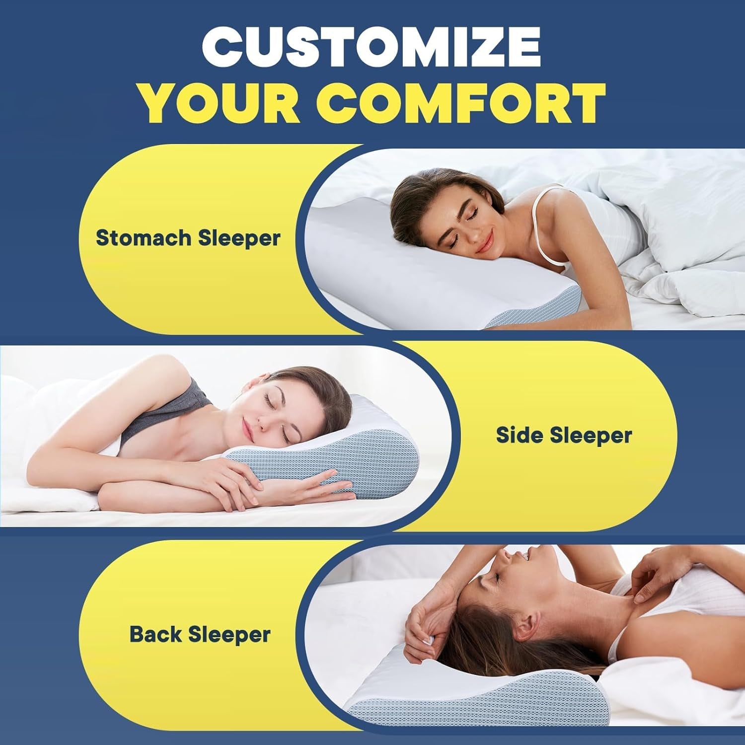 Alivio del dolor de cuello Almohada refrescante para el cuello Almohadas para dormir de espuma viscoelástica Almohada cervical para el dolor de cuello y hombros Almohada ergonómica para la cama Almohada de apoyo para el cuello para personas que duermen boca arriba Almohadas ortopédicas cervicales Naty Shop