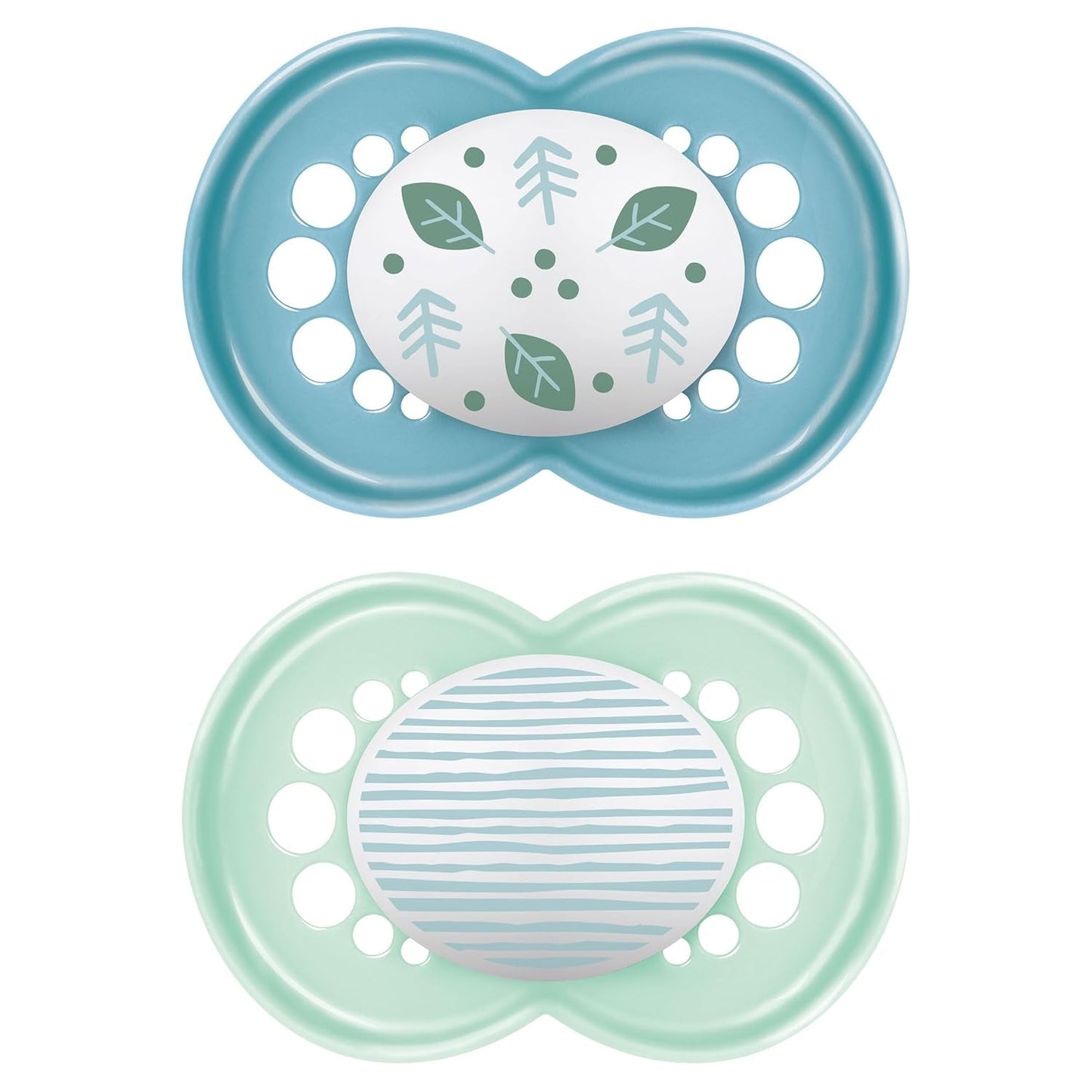 Chupete MAM a partir de 6 meses con tetina simétrica, plano y flexible, silicona suave, fácil de usar, con caja autoesterilizable, Original, Celeste, 2 piezas