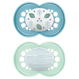 Chupete MAM a partir de 6 meses con tetina simétrica, plano y flexible, silicona suave, fácil de usar, con caja autoesterilizable, Original, Celeste, 2 piezas