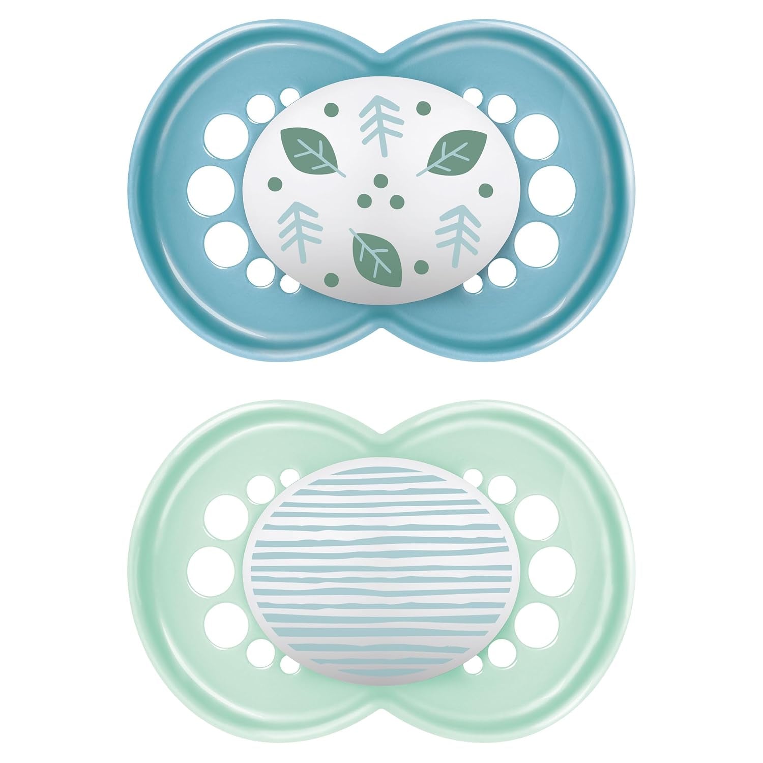 Chupete MAM a partir de 6 meses con tetina simétrica, plano y flexible, silicona suave, fácil de usar, con caja autoesterilizable, Original, Celeste, 2 piezas
