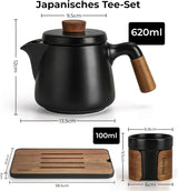 MIAMIO - Juego de Té Japonés/Chino 6 x 100ml / Tetera Asiática 620ml con Infusor de Té, Juego de Tetera Tradicional Japonesa para Amantes del Té/Hombres/Mujeres (Negro)