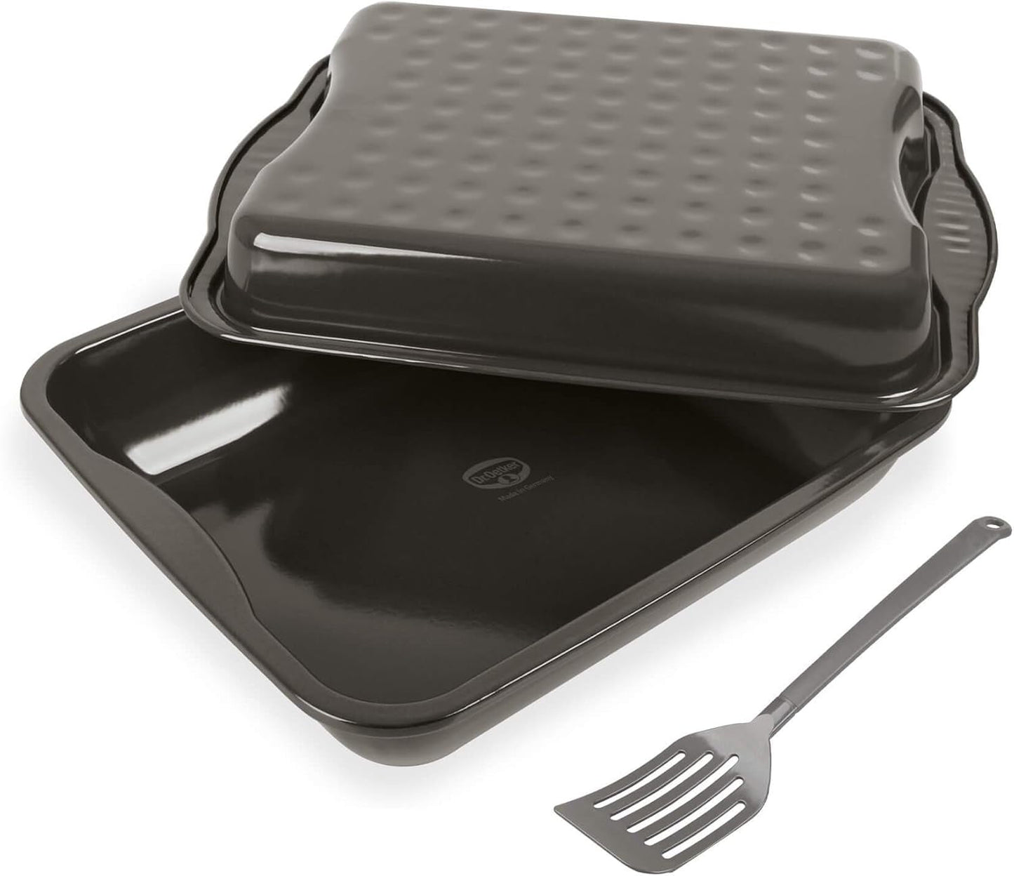 Dr. Oetker Maxi Freidora con tapa de acero, fuente familiar cuadrada para asar pollo y verduras Moldes y bandejas para hornear Naty Shop