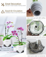 Maceta para orquídeas con orificios de drenaje para trasplantar, excelente circulación de aire, 2 piezas, plástico de doble capa, macetero de cerámica para orquídeas, maceta transparente para orquídeas, decorativa
