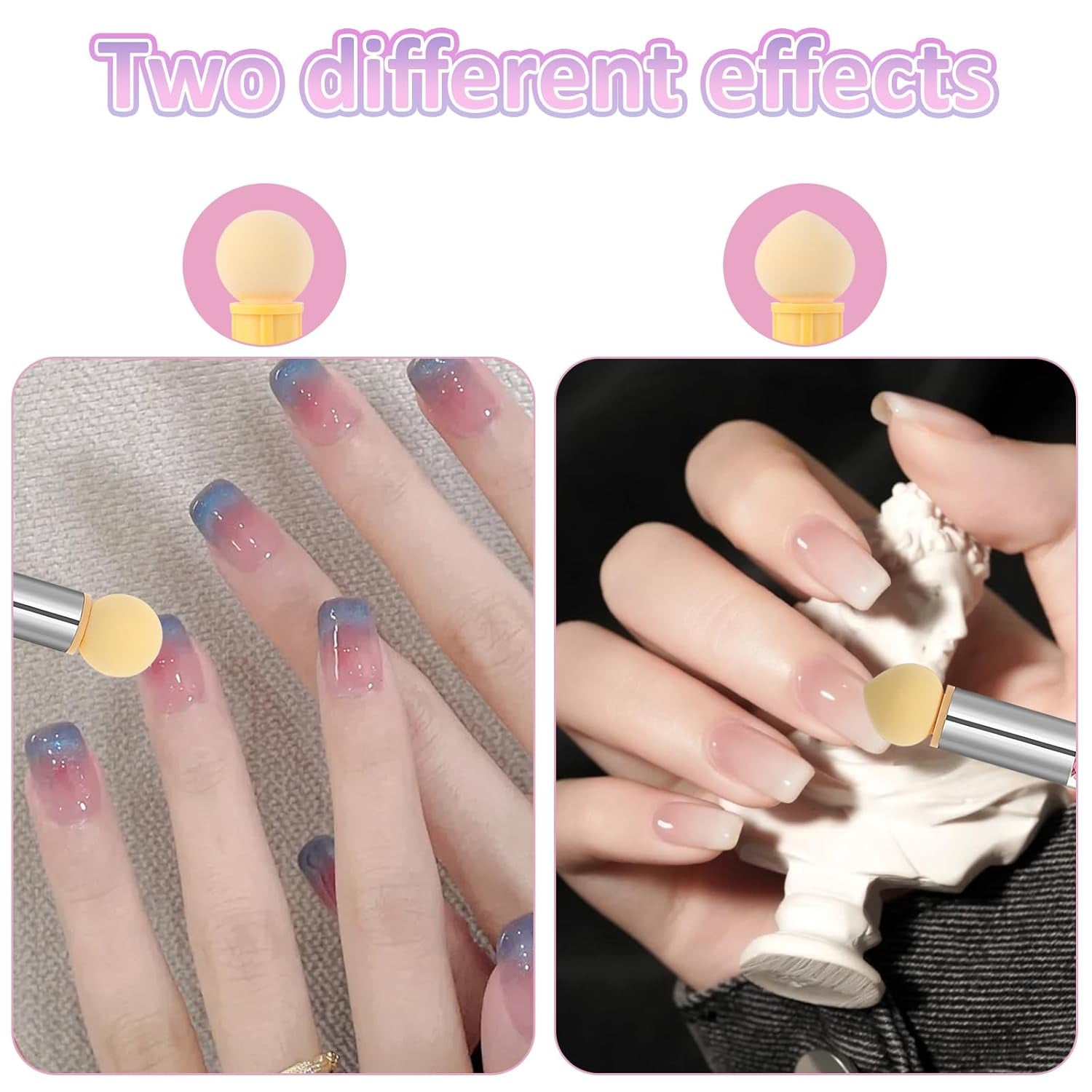 Nail Art Rendering-Werkzeuge Schwamm Undtupfpinsel, aplicador de cepillo de esponja, Doppelter Kopf Ombre Sponge Stick con 4 Ersatzköpfe, Nail Art Schwamm Und Tupfpinsel, Ombre Nagelpinsel para gel
