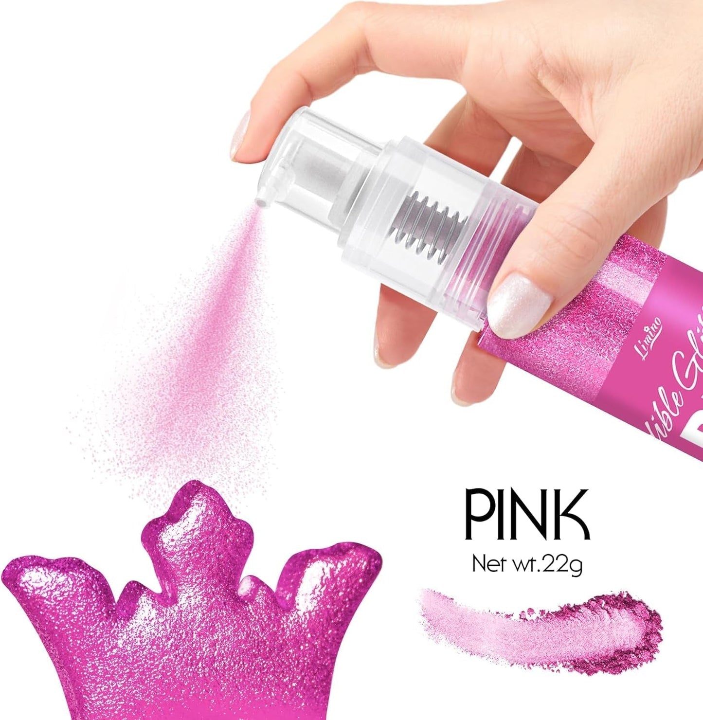 Spray de purpurina comestible – 22 g de purpurina comestible, polvo de purpurina comestible para bebidas, decoración de pasteles, macarrones – polvo de purpurina colorante alimentario, purpurina comestible para cócteles, magdalenas (rosa)