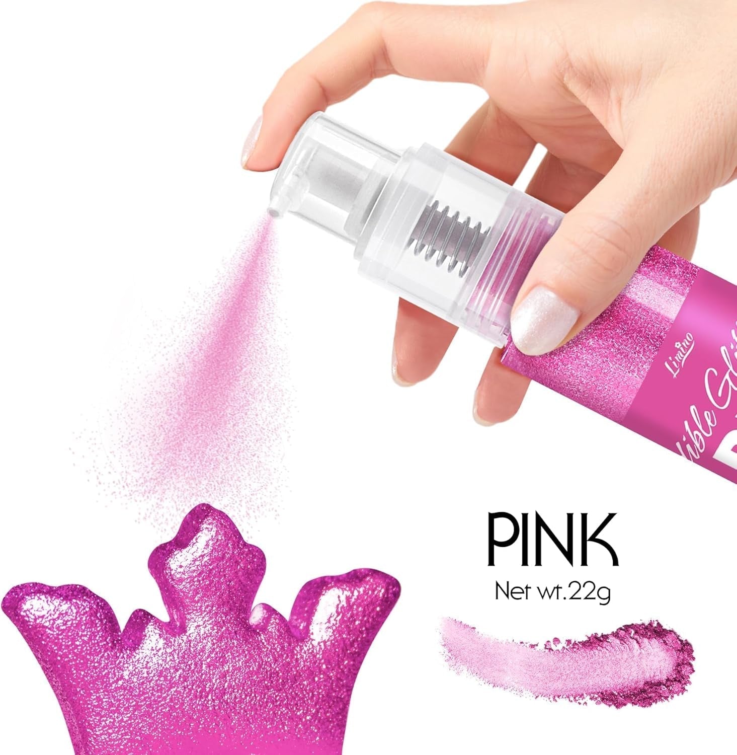 Spray de purpurina comestible – 22 g de purpurina comestible, polvo de purpurina comestible para bebidas, decoración de pasteles, macarrones – polvo de purpurina colorante alimentario, purpurina comestible para cócteles, magdalenas (rosa)