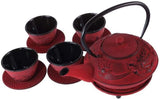 – Juego de Té Dragón Chino – 1 Tetera, 4 Tazas de Hierro Fundido y Colador de Té – Capacidad 0,8L – Decoración Asiática Japonesa – Idea de Regalo para Vajilla Japonesa – Color Rojo