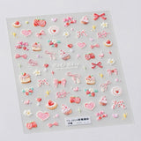 JMEOWIO 3D Nagelsticker Rosa Nail Art Sticker Selbstklebend Nagelaufkleber 5D Stereoskopisch Kuchen Erdbeerschleife Dekoration Nageldesign Zubehör 1 Blatt
