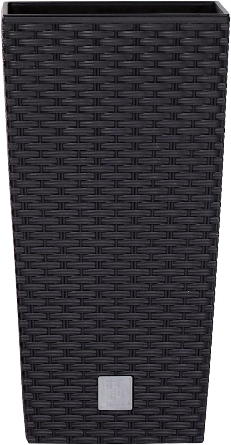 Macetas Prosperplast imitación ratán/macetas con inserto | 26,5x26,5x50cm | antracita | resistente a la intemperie y a los rayos UV | de plástico resistente | para interior y exterior
