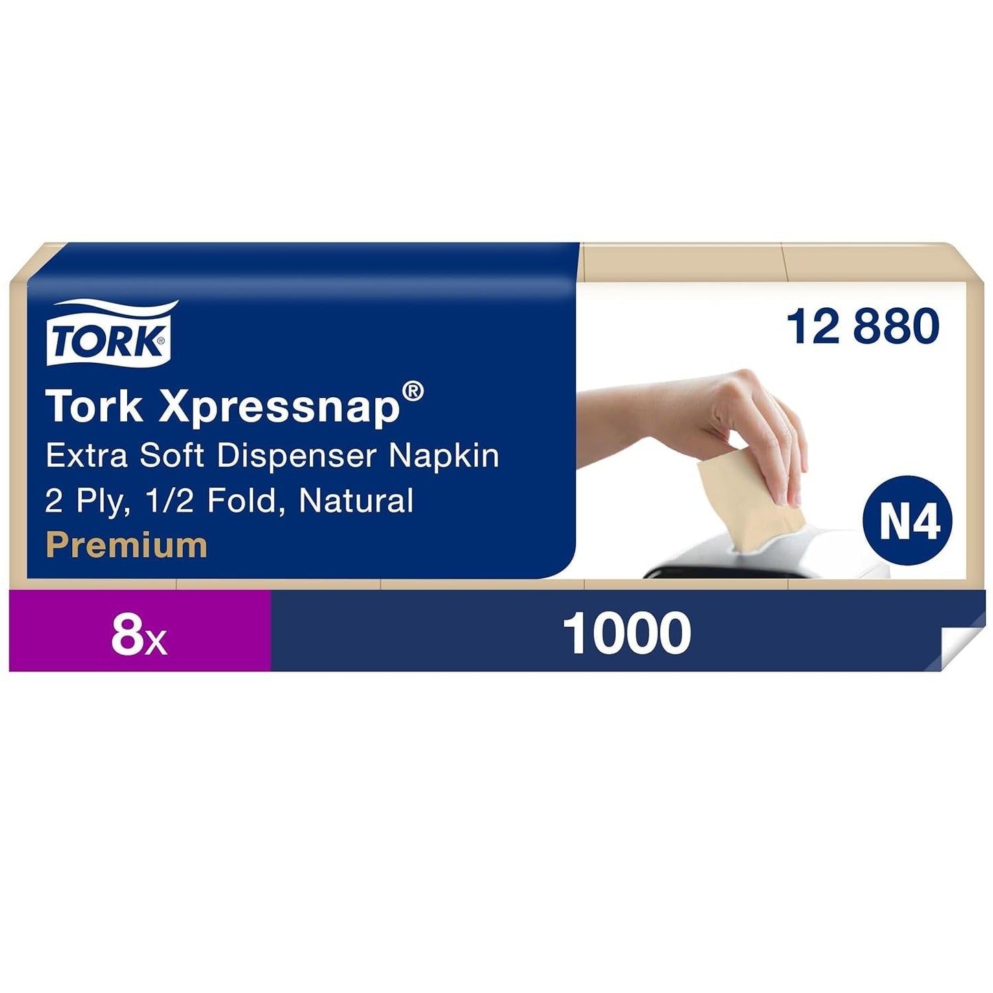 Servilleta dispensadora Tork Xpressnap extra suave Nature N4, premium, 1/2 x 2 capas, 21,3 cm x 16,5 cm, 8 × 1000 servilletas, 12880