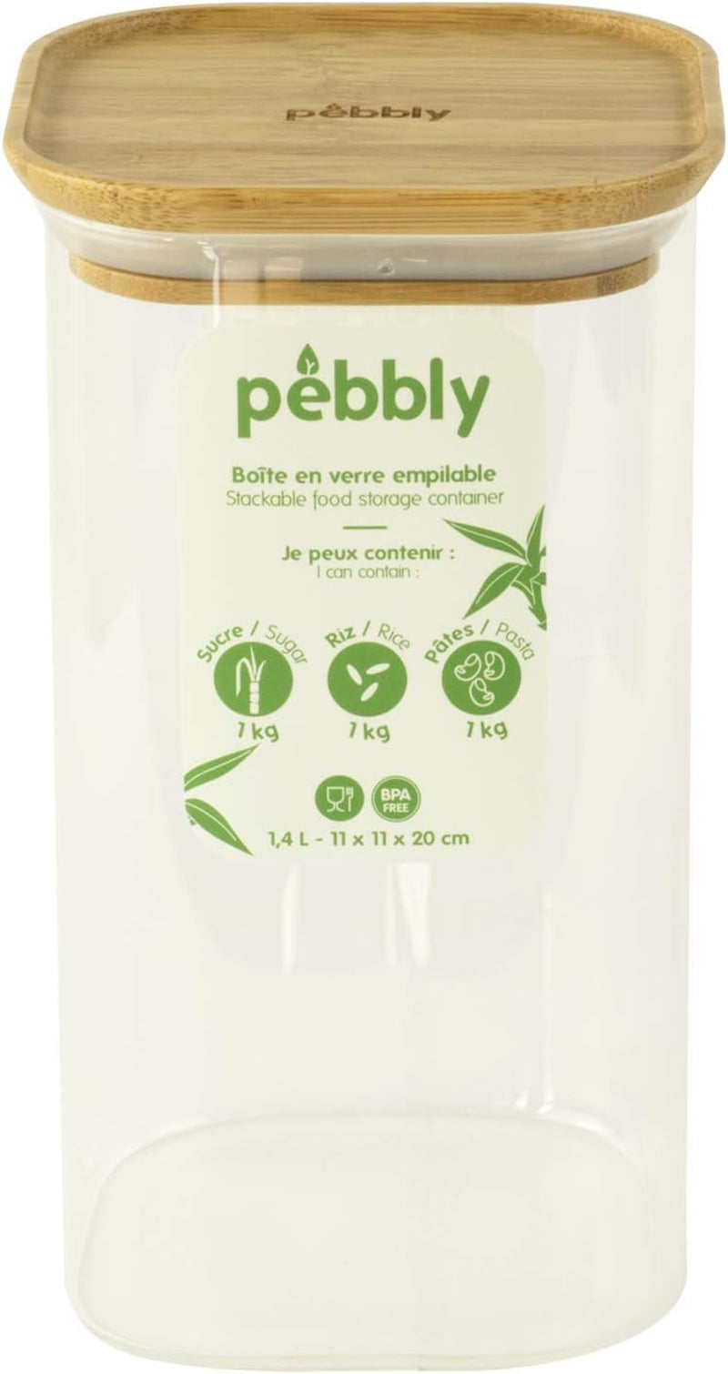 Juego de 3 Recipientes de Vidrio Cuadrados con Tapa de Bambú-800ml, Vidrio de Borosilicato, Bambú, Silicona, Natural, 11 x 11 x 11 cm Naty Shop Cajas de Conservación de Alimentos 11 X 11 X 20 cm