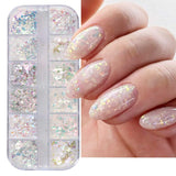 JMEOWIO Nail Glitter 12 rejillas Aurora Nail Art accesorios de decoración diseño de uñas