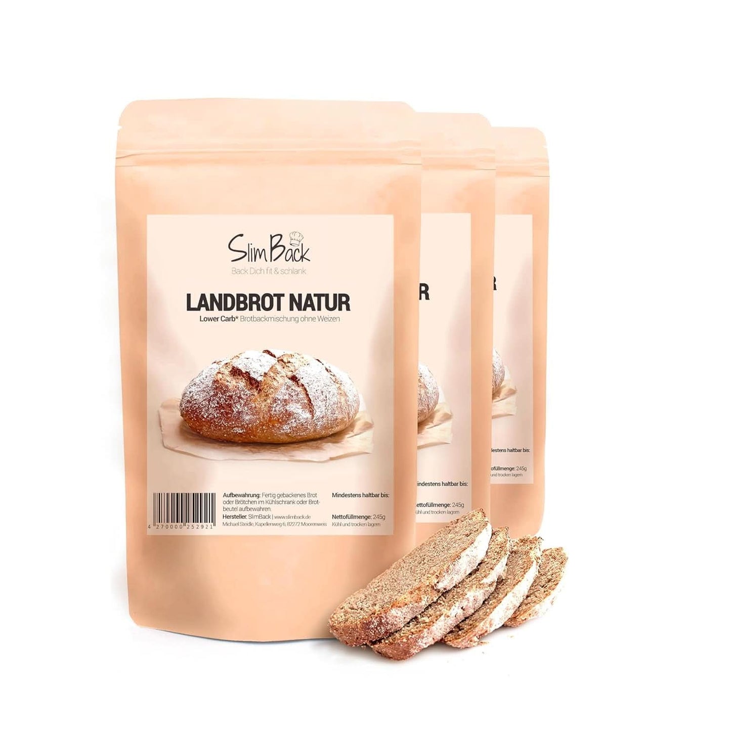 MEZCLA DE PAN BAJO EN CARBOHIDRATOS, alternativa de pan proteico cetogénico, vegano y sin gluten, sin soja ni cereales Kitchen Naty Shop Set 3 x 245 gramos