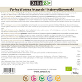 Dalia - Harina de avena integral ecológica 500g | Sin gluten | Rica en fibra y proteínas Origen: Italia | Para pan, pasteles, gachas y recetas fitness | Calidad superior