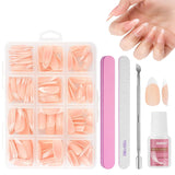 Juego de 240 puntas de uñas postizas, prensa francesa en uñas postizas, prensa en uñas francesas, 12 tamaños, uñas postizas con pegamento para mujeres y hombres (blanco desnudo, almendra mediana)