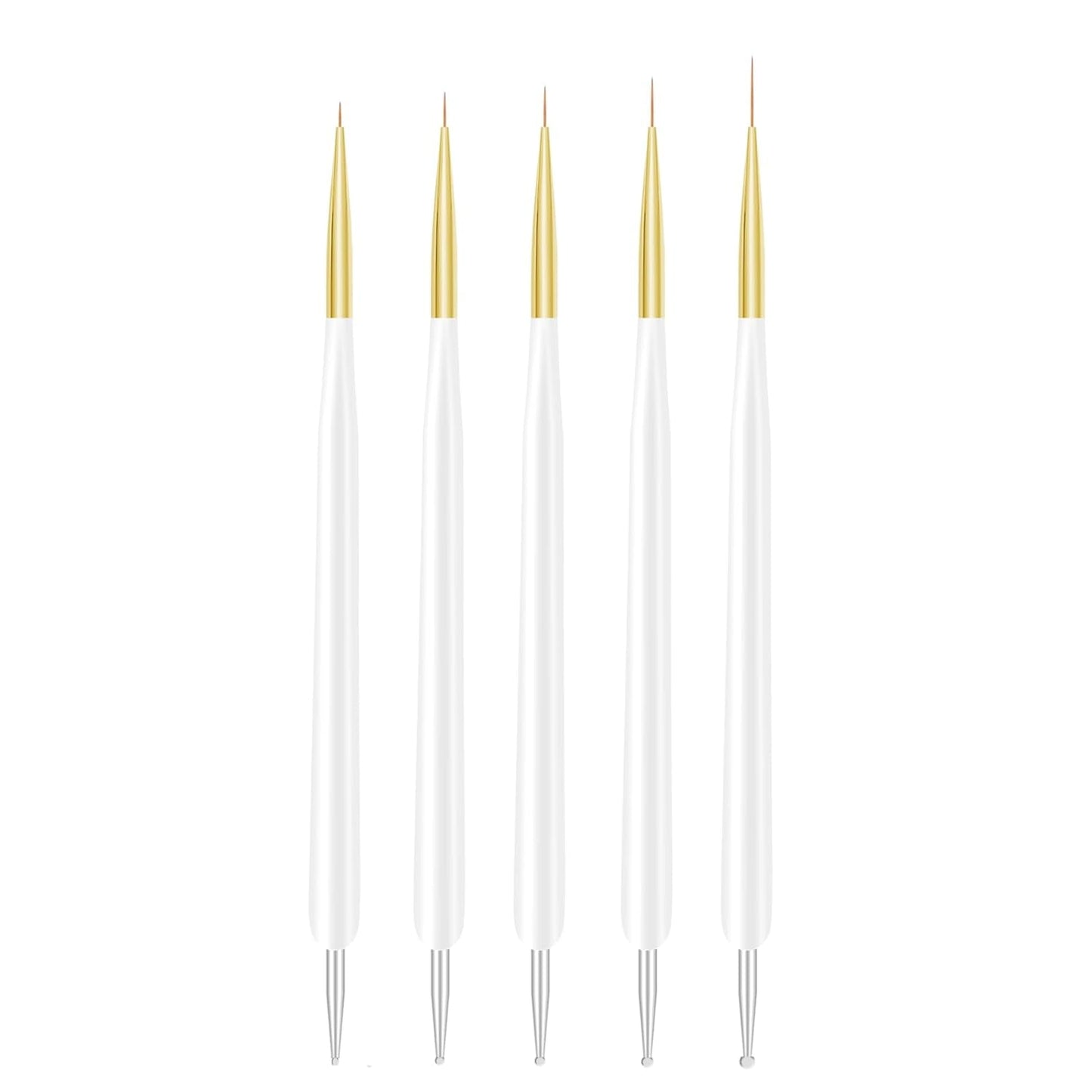 Nagelkunst-Pinsel, 5 piezas, Nailart-Pinsel, Punktierstift-Werkzeuge, Malkunst-Design-Pinsel-Set para Lange Linien, Dünne Details, Feine Zeichnungsgrößen 7/9/11/15/22 mm, negro
