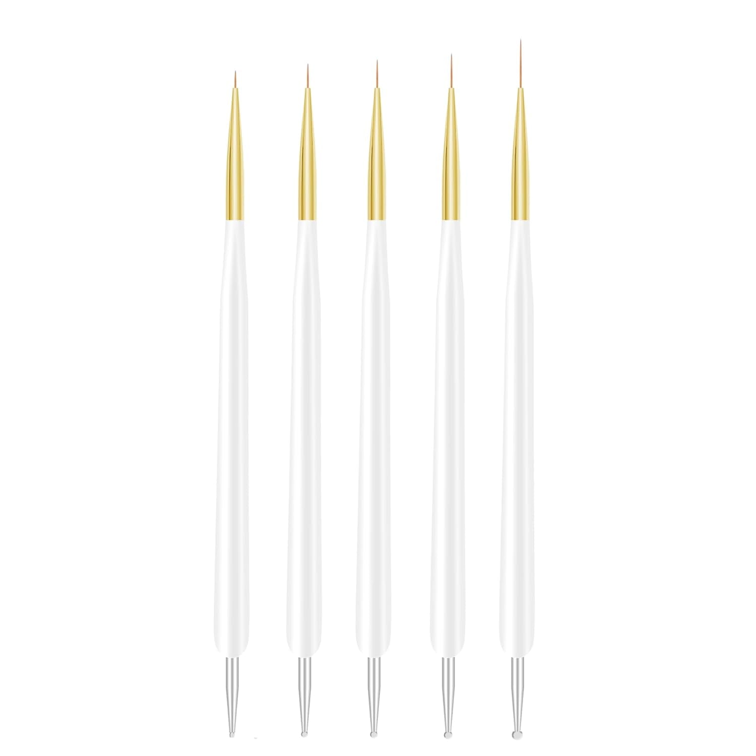 Nagelkunst-Pinsel, 5 piezas, Nailart-Pinsel, Punktierstift-Werkzeuge, Malkunst-Design-Pinsel-Set para Lange Linien, Dünne Details, Feine Zeichnungsgrößen 7/9/11/15/22 mm, negro